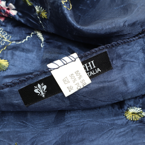 Rocchi Floral Embroidery Scarf 25x60 Blue/Pink Silk/Polyester - Picture 7 of 14